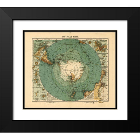Map of the South Pole Antarctica 1912 Black Modern Wood Framed Art Print with Double Matting by Vintage Maps
