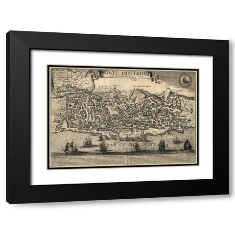 New Amsterdam in the Americas 1672 Black Modern Wood Framed Art Print with Double Matting by Vintage Maps