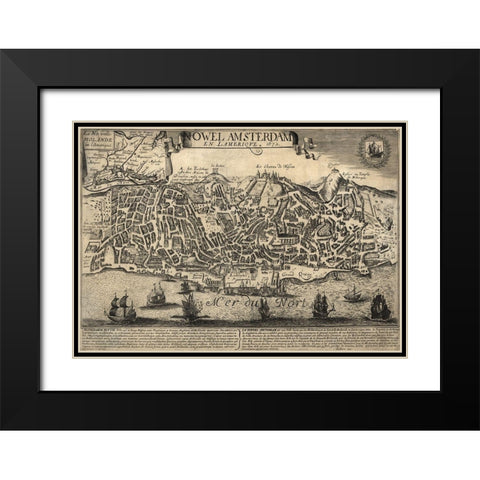 New Amsterdam in the Americas 1672 Black Modern Wood Framed Art Print with Double Matting by Vintage Maps