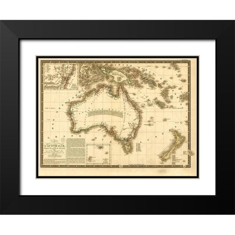Australia 1826 Black Modern Wood Framed Art Print with Double Matting by Vintage Maps