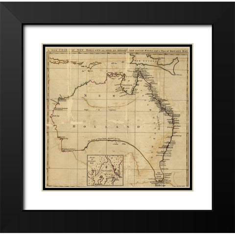 Australia AKA New Holland 1800 Black Modern Wood Framed Art Print with Double Matting by Vintage Maps