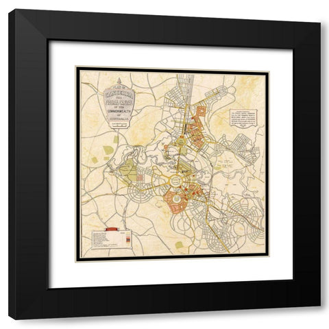 Canberra Australia 1927 Black Modern Wood Framed Art Print with Double Matting by Vintage Maps