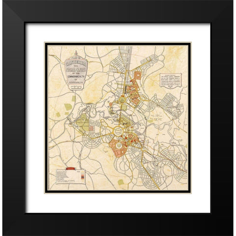 Canberra Australia 1927 Black Modern Wood Framed Art Print with Double Matting by Vintage Maps