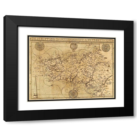 Bretaigne 1594 Brittany Coast Black Modern Wood Framed Art Print with Double Matting by Vintage Maps