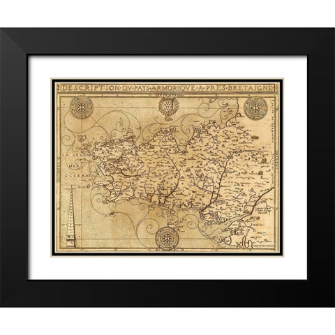 Bretaigne 1594 Brittany Coast Black Modern Wood Framed Art Print with Double Matting by Vintage Maps