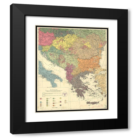 Peoples of the Balkans and Danube Area 1940 Black Modern Wood Framed Art Print with Double Matting by Vintage Maps
