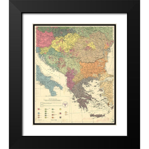 Peoples of the Balkans and Danube Area 1940 Black Modern Wood Framed Art Print with Double Matting by Vintage Maps