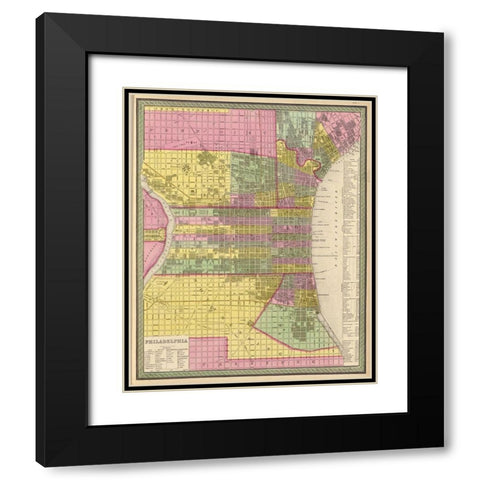 City of Philadelphia 1849 Black Modern Wood Framed Art Print with Double Matting by Vintage Maps