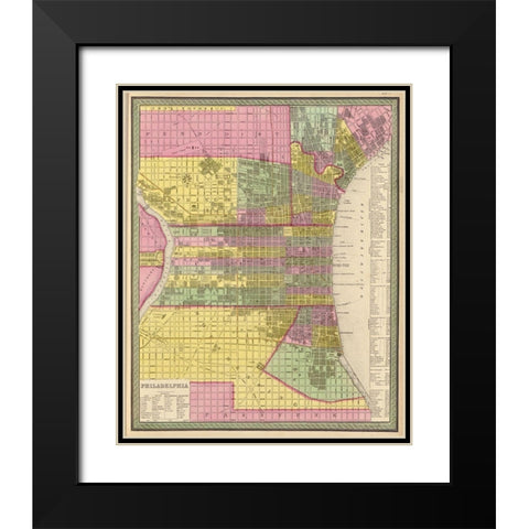 City of Philadelphia 1849 Black Modern Wood Framed Art Print with Double Matting by Vintage Maps