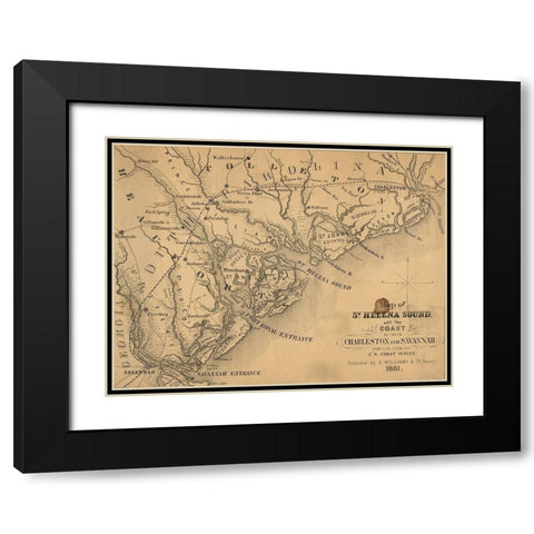 St Helena Sound and the coast between Charleston and Savannah 1861 Black Modern Wood Framed Art Print with Double Matting by Vintage Maps