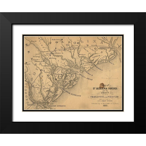 St Helena Sound and the coast between Charleston and Savannah 1861 Black Modern Wood Framed Art Print with Double Matting by Vintage Maps
