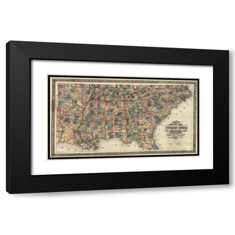 Railway and County Map of the Southern States Black Modern Wood Framed Art Print with Double Matting by Vintage Maps