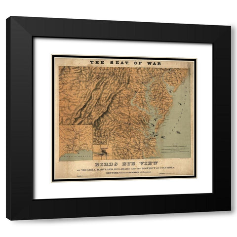 Birds Eye View of the Seat of War 1861 Black Modern Wood Framed Art Print with Double Matting by Vintage Maps