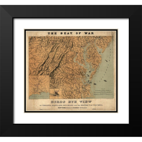 Birds Eye View of the Seat of War 1861 Black Modern Wood Framed Art Print with Double Matting by Vintage Maps