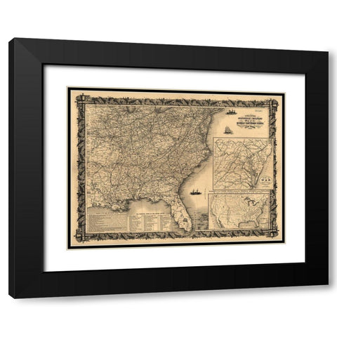 Statistical and military map of the middle and southern states 1861 Black Modern Wood Framed Art Print with Double Matting by Vintage Maps