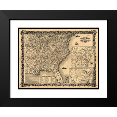 Statistical and military map of the middle and southern states 1861 Black Modern Wood Framed Art Print with Double Matting by Vintage Maps