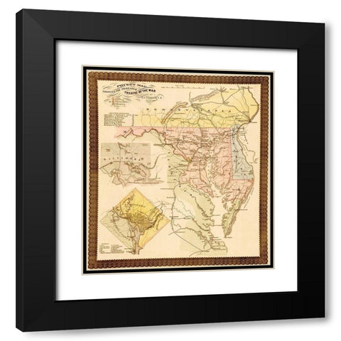 Pocket Map of the Probable Theatre of War 1861 Black Modern Wood Framed Art Print with Double Matting by Vintage Maps