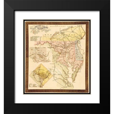 Pocket Map of the Probable Theatre of War 1861 Black Modern Wood Framed Art Print with Double Matting by Vintage Maps