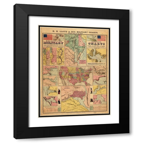 Campaign military charts showing the principal strategic places 1861 Black Modern Wood Framed Art Print with Double Matting by Vintage Maps