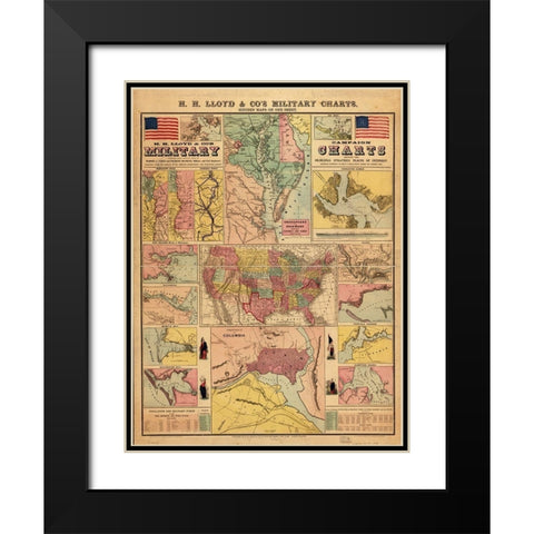 Campaign military charts showing the principal strategic places 1861 Black Modern Wood Framed Art Print with Double Matting by Vintage Maps