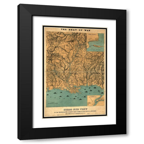 Birds eye view of the Mississippi Valley from Cairo to the Gulf of Mexico 1861 Black Modern Wood Framed Art Print with Double Matting by Vintage Maps