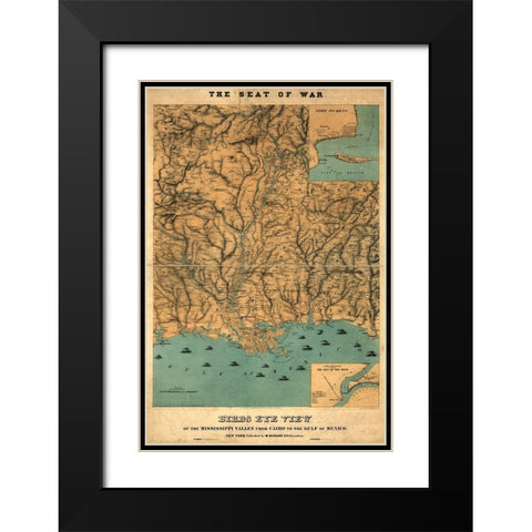 Birds eye view of the Mississippi Valley from Cairo to the Gulf of Mexico 1861 Black Modern Wood Framed Art Print with Double Matting by Vintage Maps