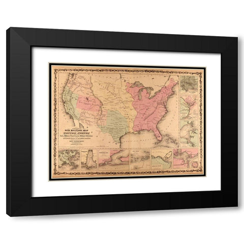 Military Map of the United States 1862 Black Modern Wood Framed Art Print with Double Matting by Vintage Maps