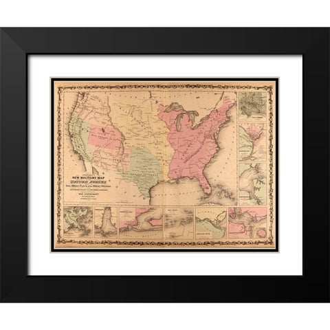 Military Map of the United States 1862 Black Modern Wood Framed Art Print with Double Matting by Vintage Maps
