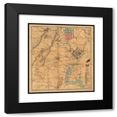 Army Map Theatre of War 1862 Black Modern Wood Framed Art Print with Double Matting by Vintage Maps