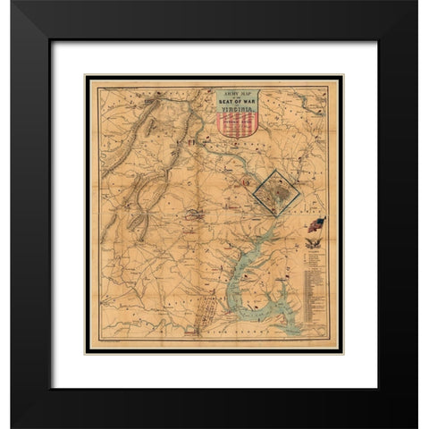 Army Map Theatre of War 1862 Black Modern Wood Framed Art Print with Double Matting by Vintage Maps