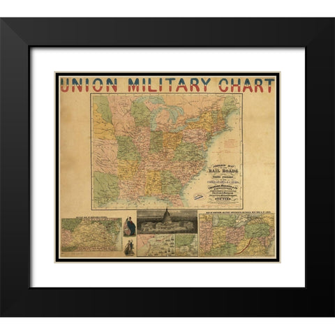 Union Military Chart 1861 Black Modern Wood Framed Art Print with Double Matting by Vintage Maps
