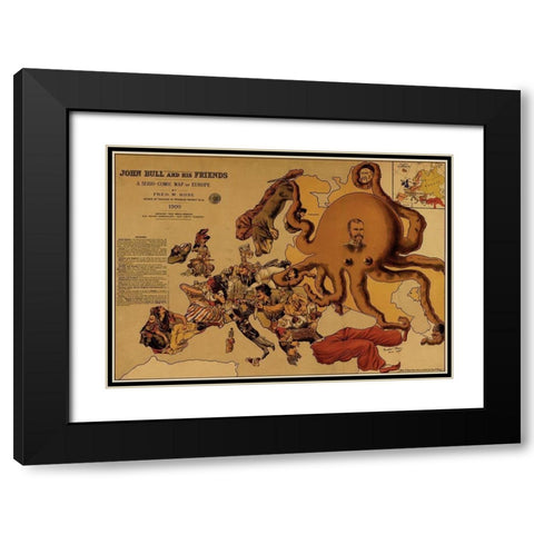 John Bull and his friends a comic map of Europe 1900 Black Modern Wood Framed Art Print with Double Matting by Vintage Maps