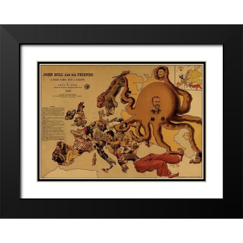 John Bull and his friends a comic map of Europe 1900 Black Modern Wood Framed Art Print with Double Matting by Vintage Maps