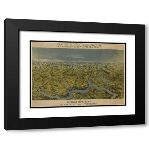 Birds eye view of Kentucky and Tennessee 1862 Black Modern Wood Framed Art Print with Double Matting by Vintage Maps