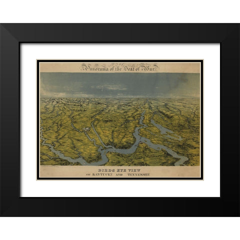 Birds eye view of Kentucky and Tennessee 1862 Black Modern Wood Framed Art Print with Double Matting by Vintage Maps