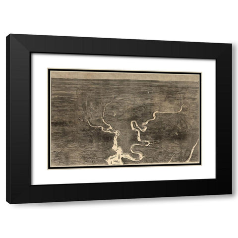 Aerial View of Grants Move on Petersburg 1864 Black Modern Wood Framed Art Print with Double Matting by Vintage Maps
