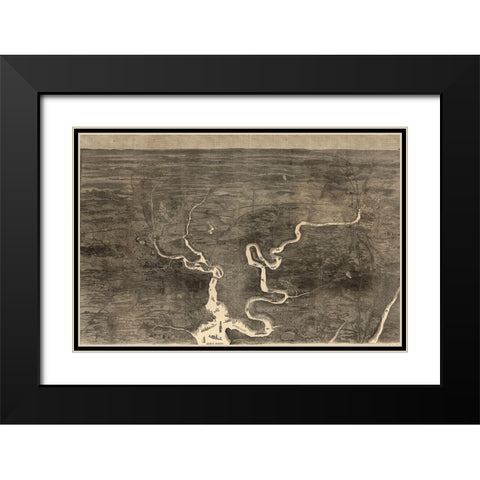 Aerial View of Grants Move on Petersburg 1864 Black Modern Wood Framed Art Print with Double Matting by Vintage Maps