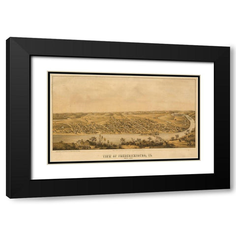Fredericksburg aerial view 1863 Black Modern Wood Framed Art Print with Double Matting by Vintage Maps