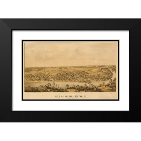 Fredericksburg aerial view 1863 Black Modern Wood Framed Art Print with Double Matting by Vintage Maps