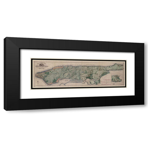 Manhattan Island 1865 Black Modern Wood Framed Art Print with Double Matting by Vintage Maps