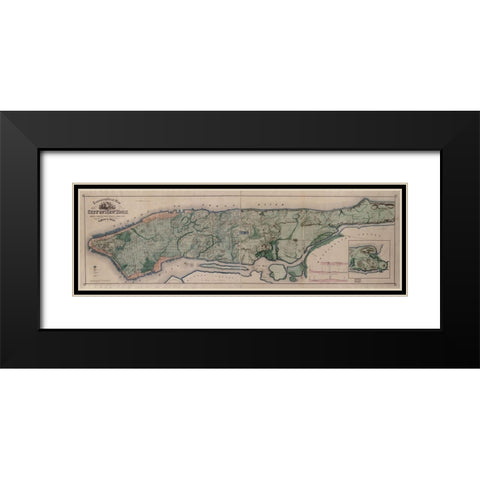 Manhattan Island 1865 Black Modern Wood Framed Art Print with Double Matting by Vintage Maps