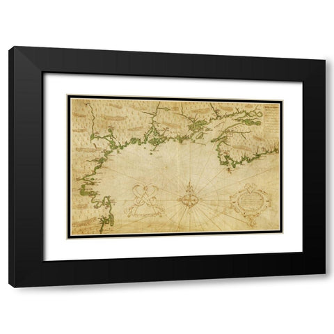 New France by Champlain Black Modern Wood Framed Art Print with Double Matting by Vintage Maps