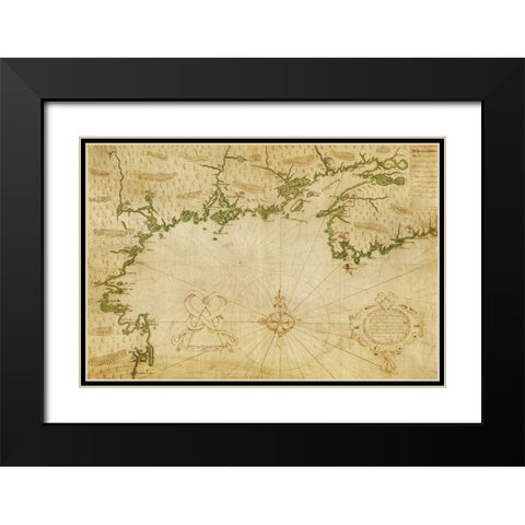 New France by Champlain Black Modern Wood Framed Art Print with Double Matting by Vintage Maps