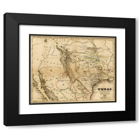 Texas 1846 Black Modern Wood Framed Art Print with Double Matting by Vintage Maps