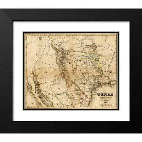 Texas 1846 Black Modern Wood Framed Art Print with Double Matting by Vintage Maps