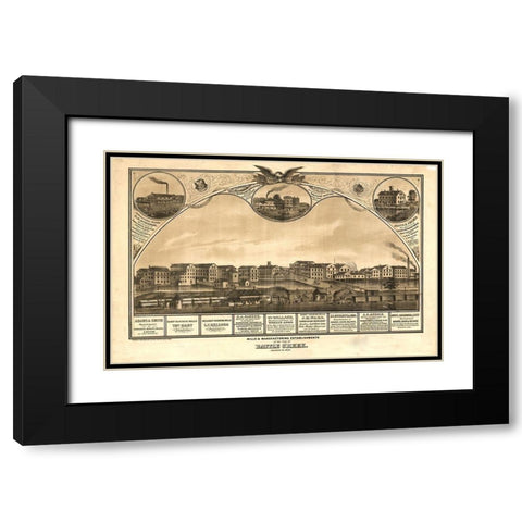 Battle Creek Michigan 1869 Black Modern Wood Framed Art Print with Double Matting by Vintage Maps