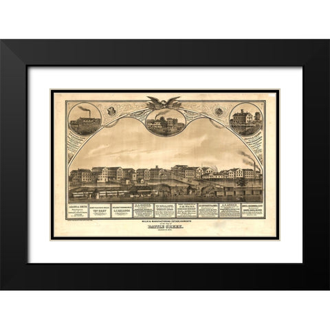 Battle Creek Michigan 1869 Black Modern Wood Framed Art Print with Double Matting by Vintage Maps