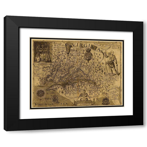 Virginia Discovered and described by john Smith 1606 Black Modern Wood Framed Art Print with Double Matting by Vintage Maps
