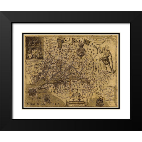 Virginia Discovered and described by john Smith 1606 Black Modern Wood Framed Art Print with Double Matting by Vintage Maps