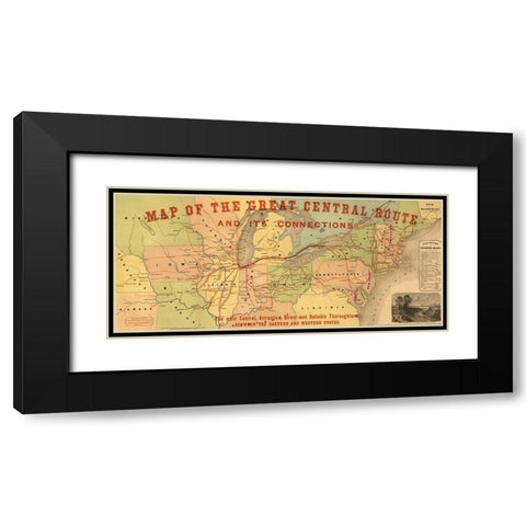 Great Central Route and Connections 1855 Black Modern Wood Framed Art Print with Double Matting by Vintage Maps